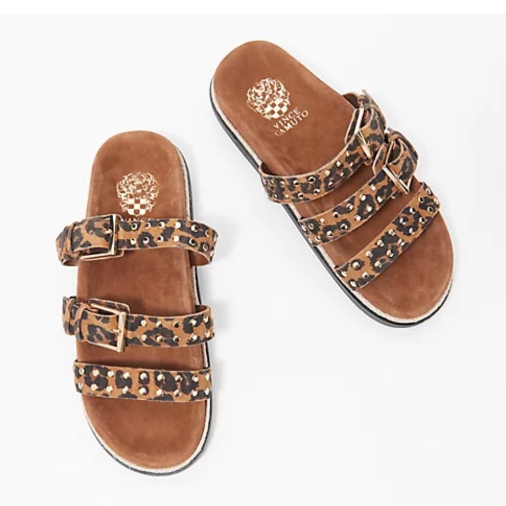 Vince Camuto Women’s Buckle Slides Sandals Animal Print Ciandra Worn little 6.5 - Picture 1 of 13